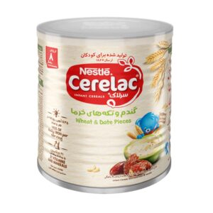 سرلاک گندم و تکه های خرما به همراه شیر نستله مناسب کودکان از پایان 8 ماهگی 400 گرم